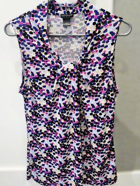Ann Taylor Tie Front Sleeveless Blouse Small Multicolor Print